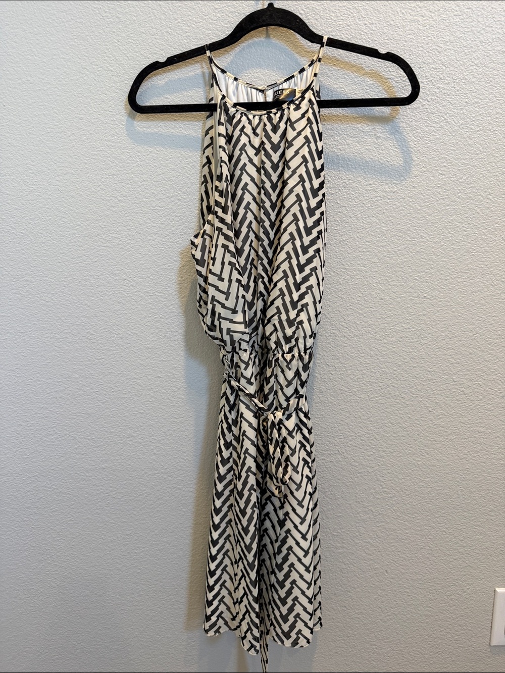 Guess Black & White Geometric Halter Dress